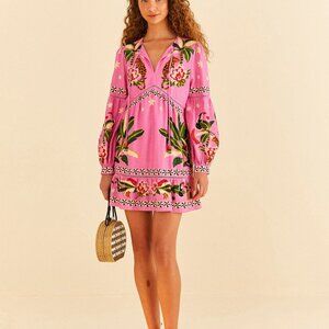FarmRio pink leopard forest mini dress L nwt